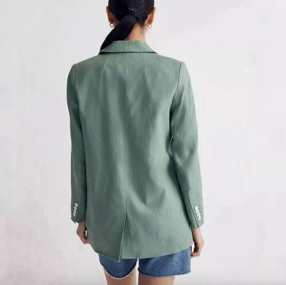 Madewell Linen Blazer Size Xs Green Trellis Larsen One Button Jacket - Picture 2 of 6